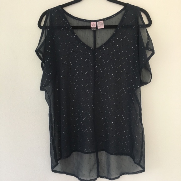 Navy Sheer Pattern Sleeveless Blouse Tied